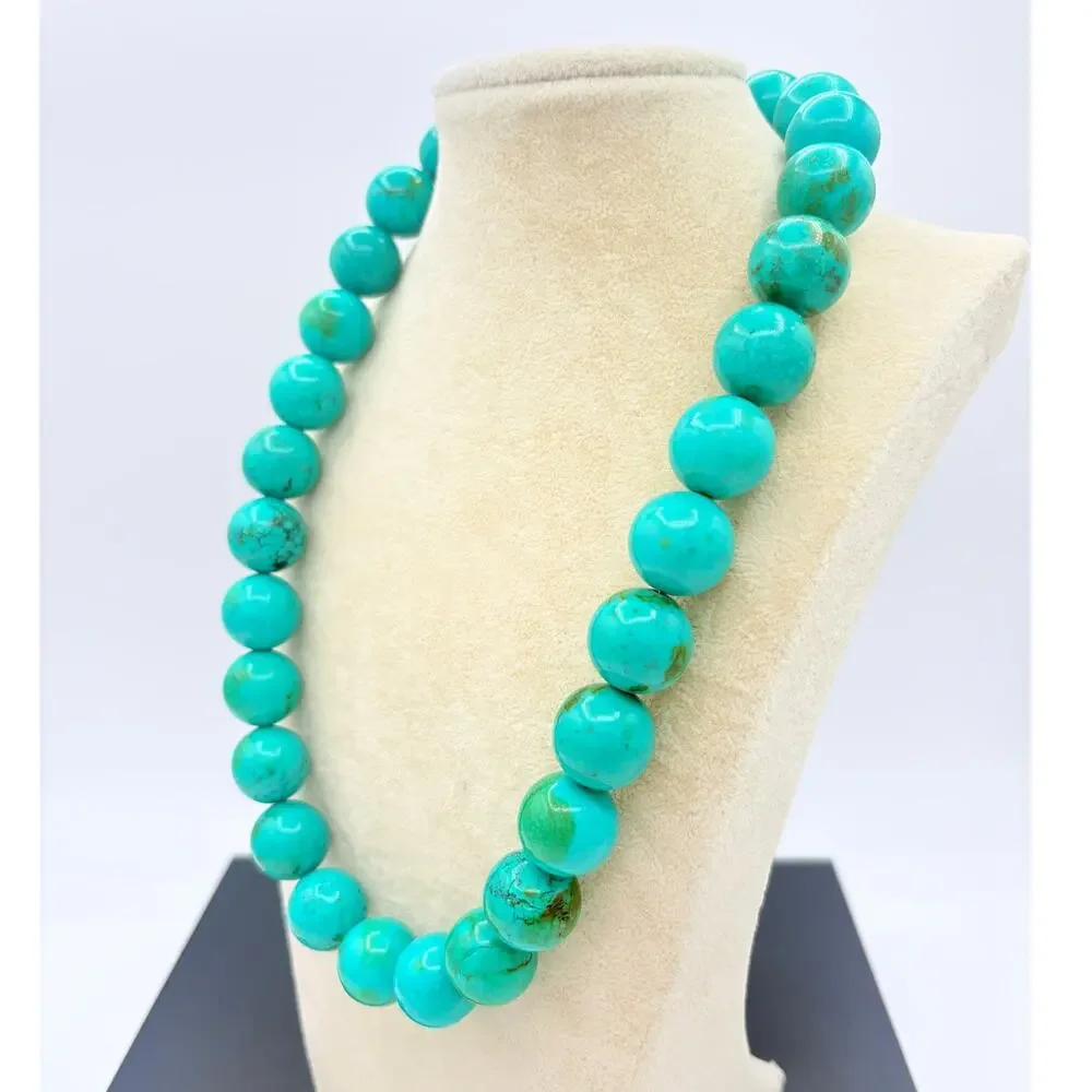 Contemporary Faux Turquoise Stone Necklace • 16mm Round Beads • Magnetic Clasp